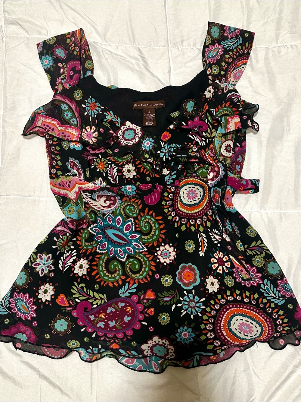Y2K Bandolino Floral Paisley Ruffle Boho Tank Top